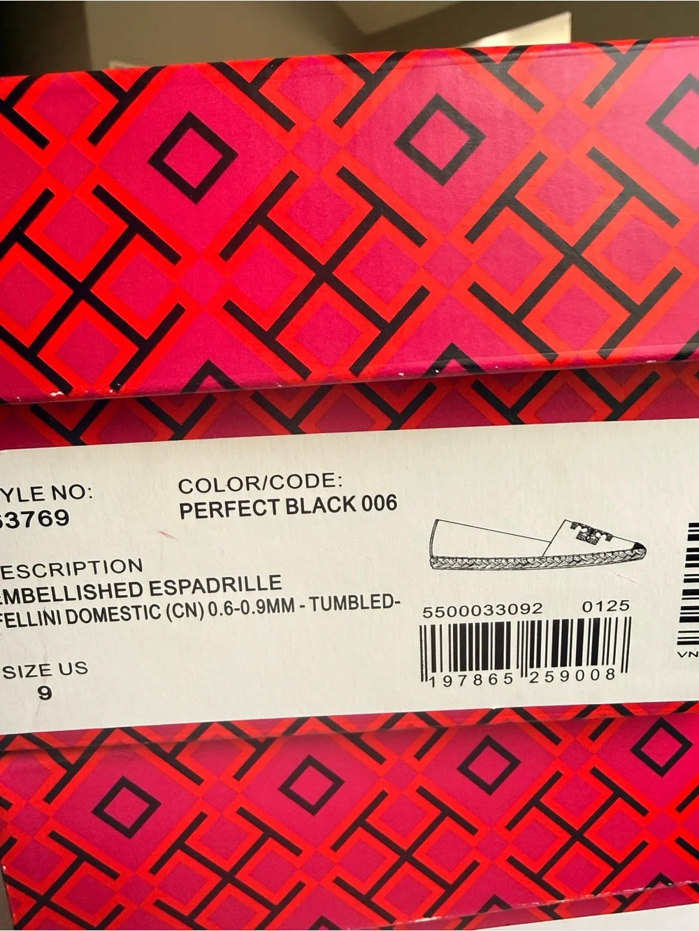 Tory Burch Black Leather Espadrille with Jeweled Logo